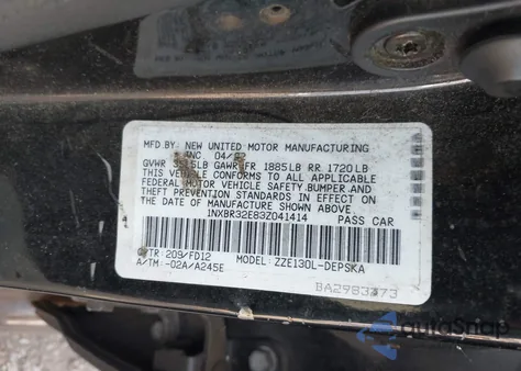 2003 Toyota Corolla S z USA, uszkodzony, nr VIN 1NXBR32E83Z041414